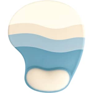 A lightweight bean gel pad in soft tones of blue and cream, featuring smooth, curved lines and an ergonomic shape.