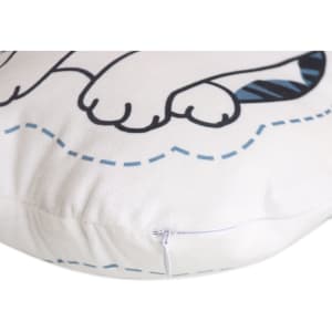 A custom pillow featuring a white fabric with a patterned design and a zip closure.