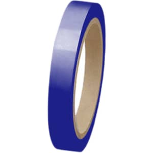 A roll of blue BOPP packaging tape on a cardboard core. The tape appears glossy and smooth in texture.