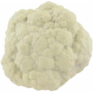 A cauliflower-shaped stress reliever in off-white, resembling a realistic vegetable. Includes a logo.