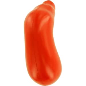 A red stomach-shaped stress reliever with a smooth surface, designed for fun and relaxation.