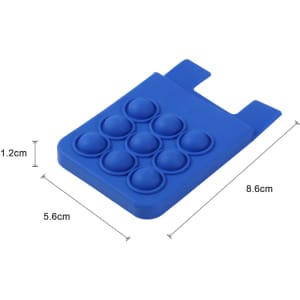 A blue silicone phone wallet with raised bubbles, featuring a simple rectangular design and rounded edges.