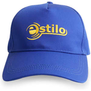 A blue cap featuring a logo on the front, designed for promotional use in headwear.