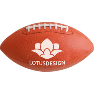 An orange American football featuring a white logo, designed for training purposes.