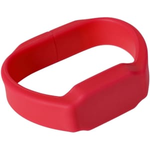 A red silicone watch flash drive with a rectangular shape and smooth finish. It has a logo on one side.