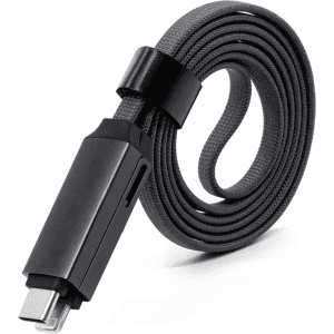 A 60W long 3-in-1 charging cable in black with a braided exterior and multiple connector options.