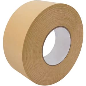 A roll of water activated gummed kraft paper tape in a tan colour, featuring a plain white inner core.