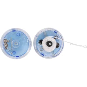 A light-up yoyo in clear and blue plastic, featuring a string and internal mechanisms visible through the casing.