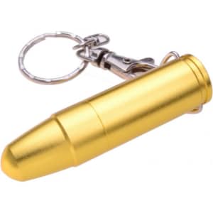 A gold waterproof bullet flash drive with a keychain attachment. Features a sleek, cylindrical design.