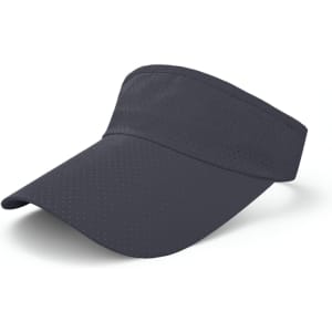 A breathable sun visor in dark navy, featuring a perforated design and a wide brim. It has a logo on the front.