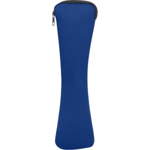 A blue travel utensil pouch with a zip closure, designed to hold travel utensils securely.