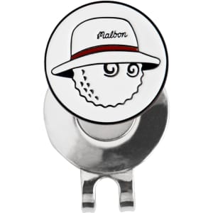 A 25mm golf ball marker featuring a whimsical hat-wearing character design with a silver clip base.