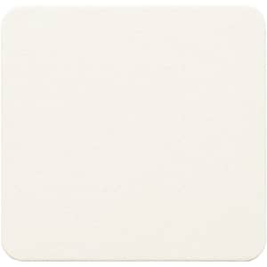 A square, white absorbent paper coaster with a smooth surface. It features a logo in one corner.