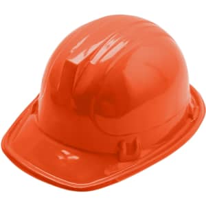 An orange PVC construction hat with a glossy finish, designed to resemble a hard hat.