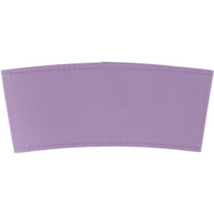 A purple leather cup sleeve featuring stitching and a brand logo. Suitable for various drinkware.