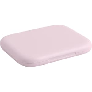 A pink charging data cable kit with a sleek, compact design and a smooth finish. It features a logo on the surface.