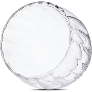A glass with a spiral double wall design, featuring a clear and smooth surface. It has a logo present.