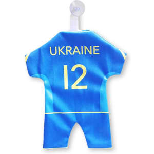A blue mini jersey featuring yellow accents and a logo, labelled with 'UKRAINE' and the number '12'.