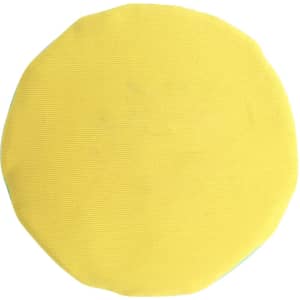 A round, yellow water bouncing disc with a textured surface, featuring a logo.