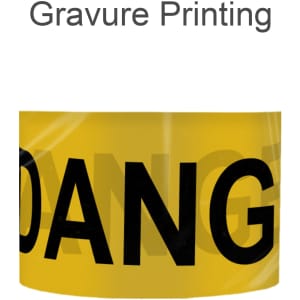 A yellow barrier tape with bold black text displaying the word "DANGER" and a logo.