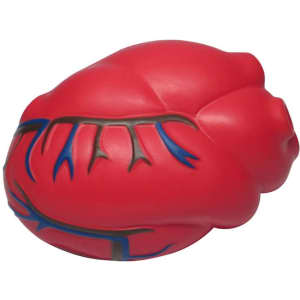 A red heart-shaped stress reliever featuring detailed blue and black veins, designed as a fun keyring accessory.