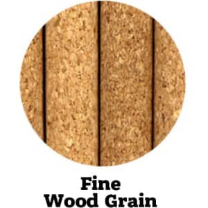 A circular image features a cork texture with a fine wood grain pattern. The colour is natural brown.