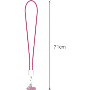 A pink 71cm lanyard with a connector for attaching a charging device. It features a logo.