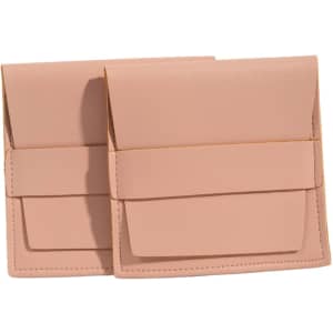A PU leather flip jewelry pouch in a soft pink shade, featuring a sleek design with a clasp closure.