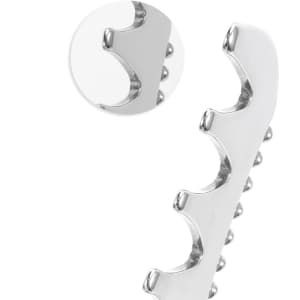 A stainless steel 2 in 1 scraping board with a curved edge and textured grip, featuring a circular mirror inset.