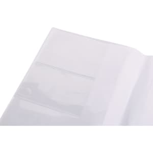 A transparent soft PVC folder with pockets for storing documents. It features a smooth finish and a flexible design.