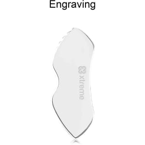 A customised Gua Sha board in a clear, smooth finish with a branded logo.