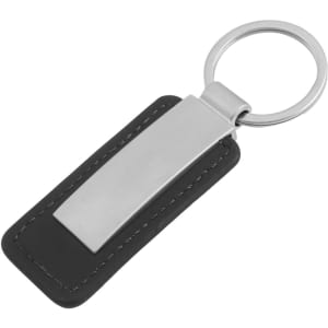 A black PU leather keyring with a metal clip and ring, featuring a simple and sleek design.