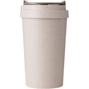 A drink bottle featuring a light beige double wall design made from wheat straw, with a lid and no visible branding.