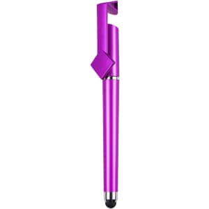 A purple 3 in 1 QR Code pen featuring a stylus tip and a clip for easy attachment.