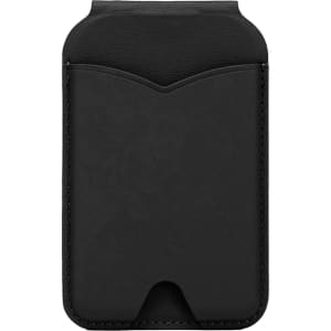 A black PU magnetic card holder with a smooth texture and an integrated mirror.