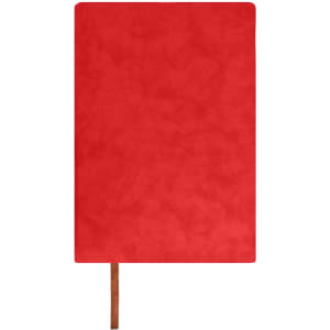 A red PU leather notebook with a textured surface and a brown ribbon bookmark. It features a logo on the cover.