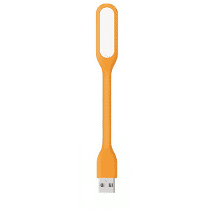 An orange USB light with a flexible design, featuring a USB connector at one end and a flat illumination area.