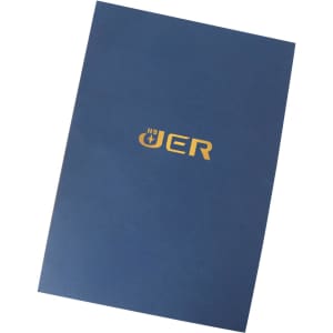 A4 presentation folder in navy blue with a gold logo on the front.