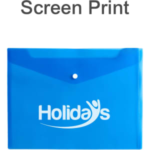 A4 clear file envelope in blue, featuring a single button closure and a logo. Ideal for office organisation.