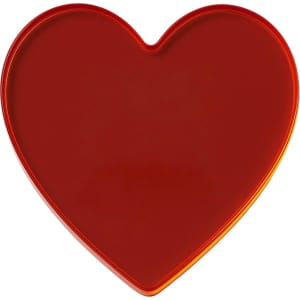 A heart-shaped acrylic coaster in a rich red colour, featuring a smooth, glossy finish.