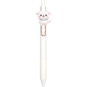 A white pen featuring a cute dog character on the clip and a gold accent.