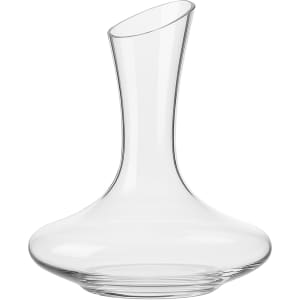 A classic glass wine decanter with a curved body and an elongated neck, featuring a clear, elegant design.