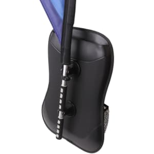 A teardrop backpack flag in blue and black, featuring a streamlined design and sturdy support pole.