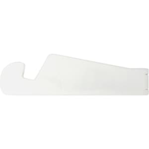 A white V-shaped iPhone and iPad stand with a simple, minimalist design and a logo.