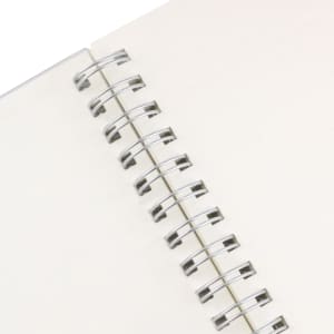 A5 full colour wiro binding notebook featuring silver spiral binding and blank pages.