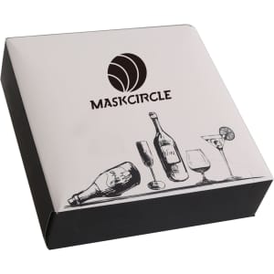 A black and silver box featuring various drink illustrations and a logo, suitable for promotional use.