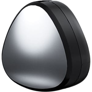 A black and silver triangular portable charging cable with a sleek, glossy finish and a small logo.