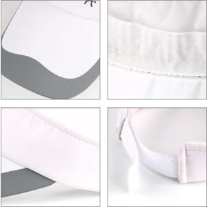 A sun visor in white with grey accents, featuring a soft brim and an adjustable strap. It has a logo on the front.