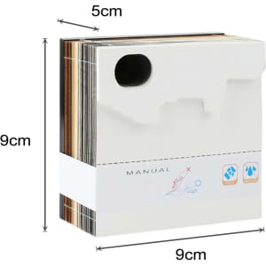 A 3D paper carving notepad in white, measuring 9cm x 9cm x 5cm, with a logo and a manual.