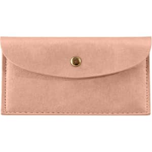 A pink PU leather glasses pouch with a gold snap closure, featuring a smooth texture and a simple design.